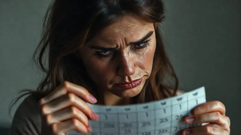 Mujer preocupa fechas marcadas en calendario