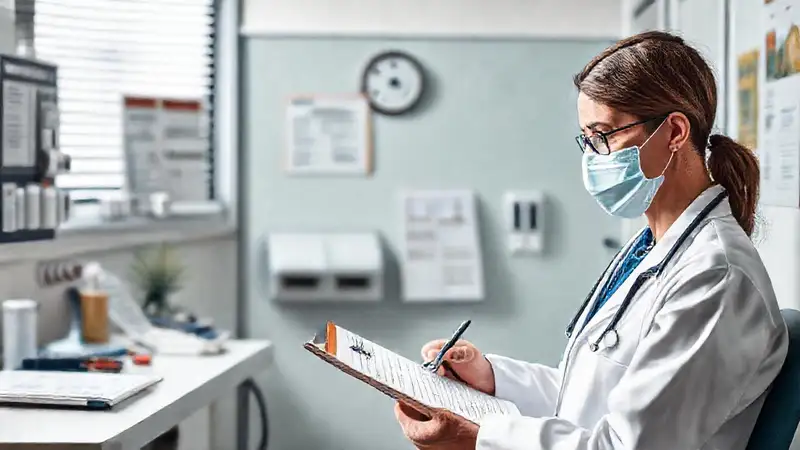 Médico realiza una revisión médica serena