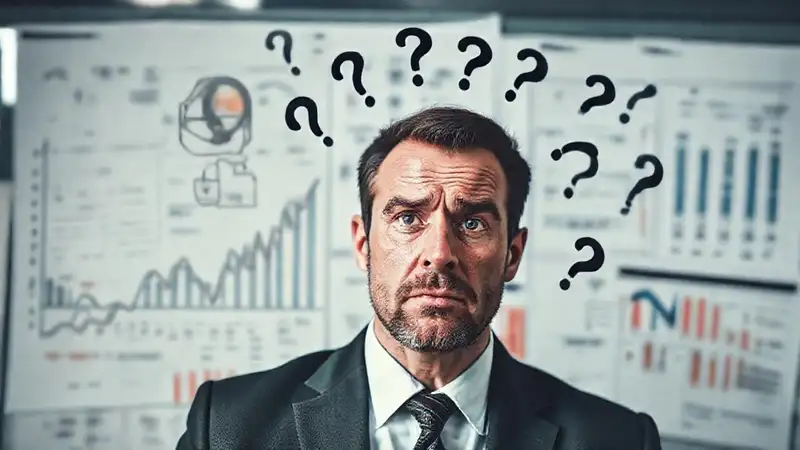 Un hombre confuso analiza gráficos fiscales