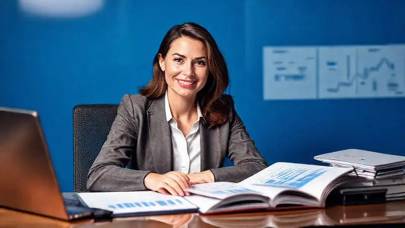 Mujer ejecutiva confiada en entorno corporativo