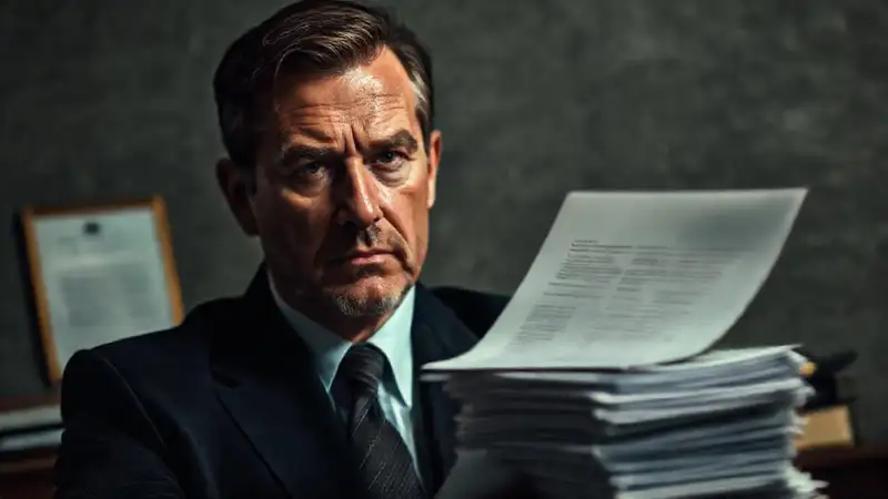 Un abogado serio revisa documentos legales