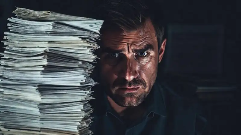 El hombre sufre de angustia financiera