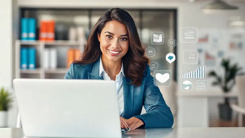 Mujer profesional triunfa digitalmente y visualmente