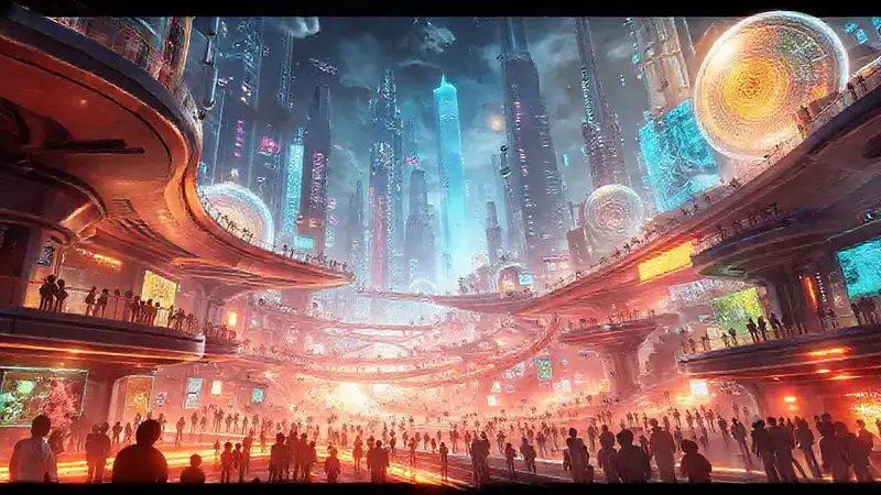 Ciudad futurista radiante y vibrante