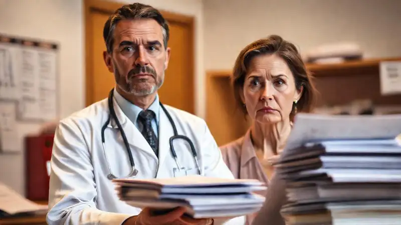 Un médico examina un paciente preocupado