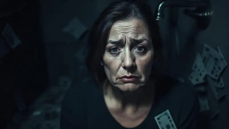 Una mujer afligida enfrenta la desesperación financiera