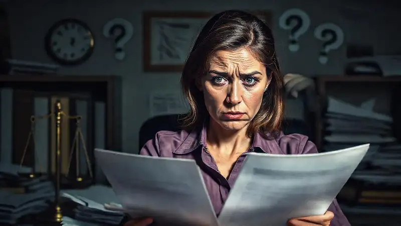 Una mujer frustrada enfrenta documentos legales
