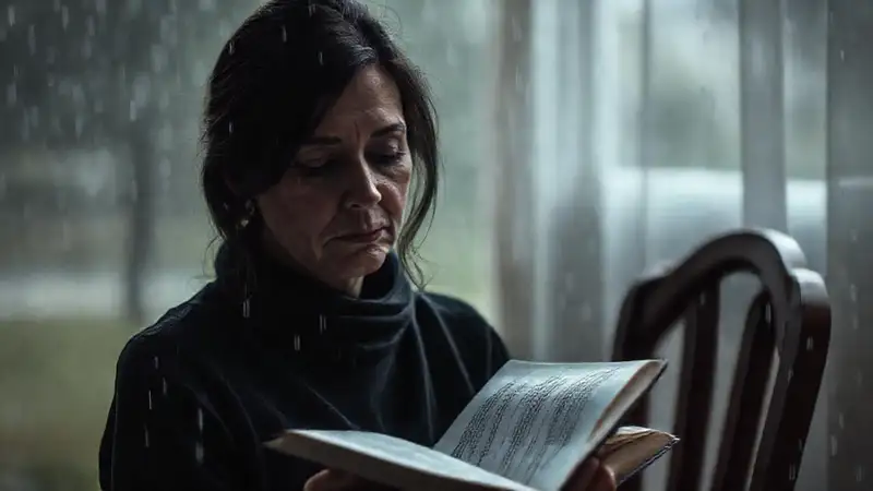 Una mujer afligida contempla la soledad