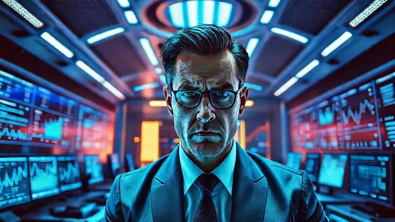 Un ejecutivo estresado enfrenta deudas futuristas