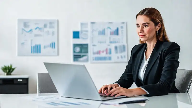 Una ejecutiva analiza datos en su oficina