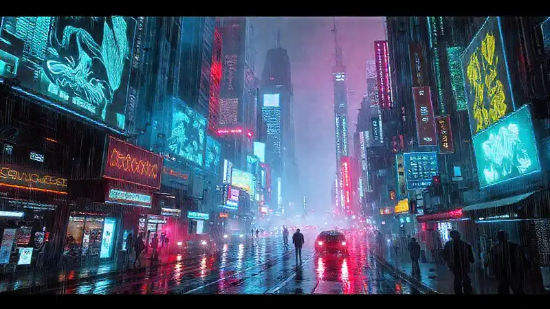 Ciudad cyberpunk futurista