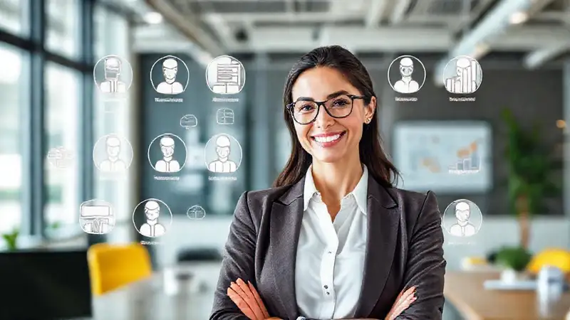 Una ejecutiva segura inspira en oficina moderna