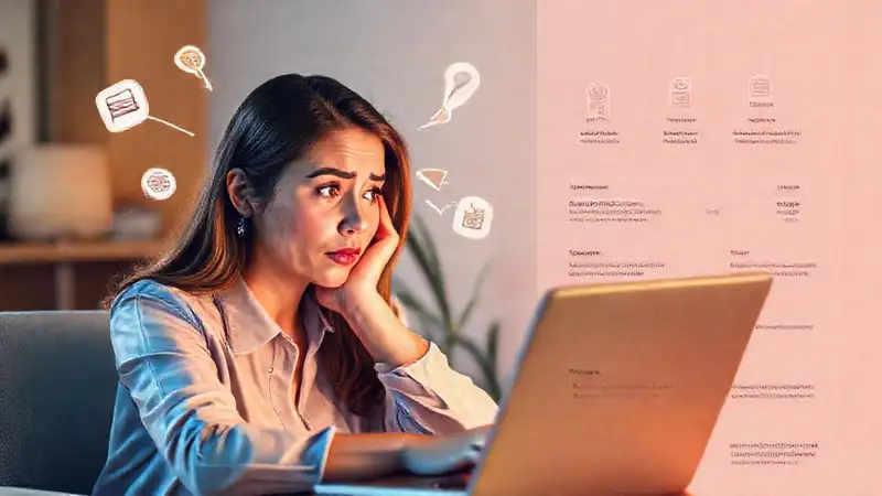 Mujer confusa frente a una pantalla digital