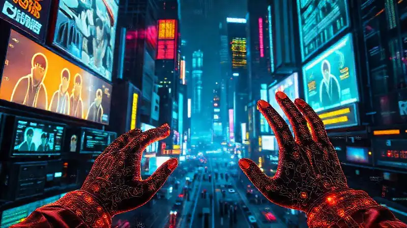 Ciudad cyberpunk digital, brillante y compleja