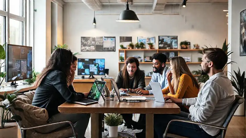 Trabajo remoto colaborativo y moderno florece