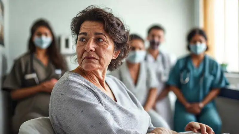 Una mujer tranquila busca cuidado amable