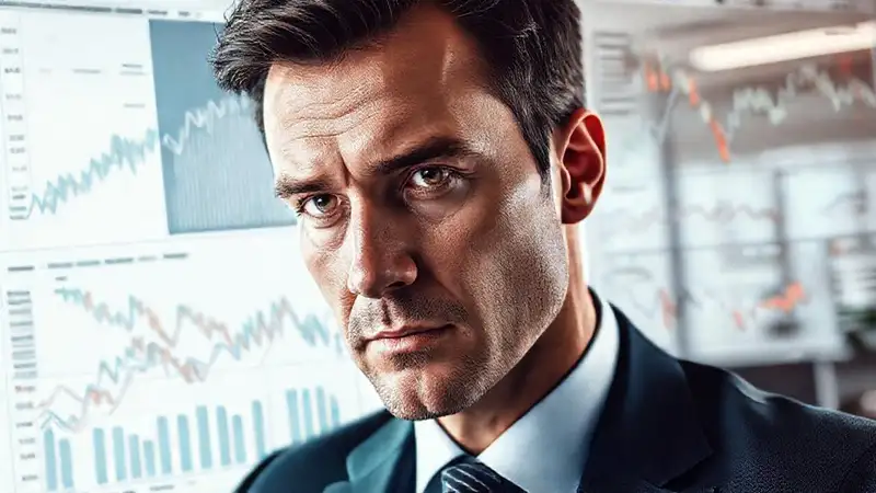 El hombre de negocios analiza datos financieros