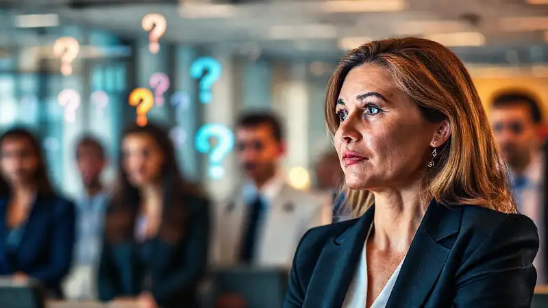 Una ejecutiva escucha datos y clientes
