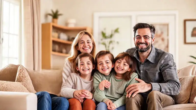 Familia segura y feliz en paz