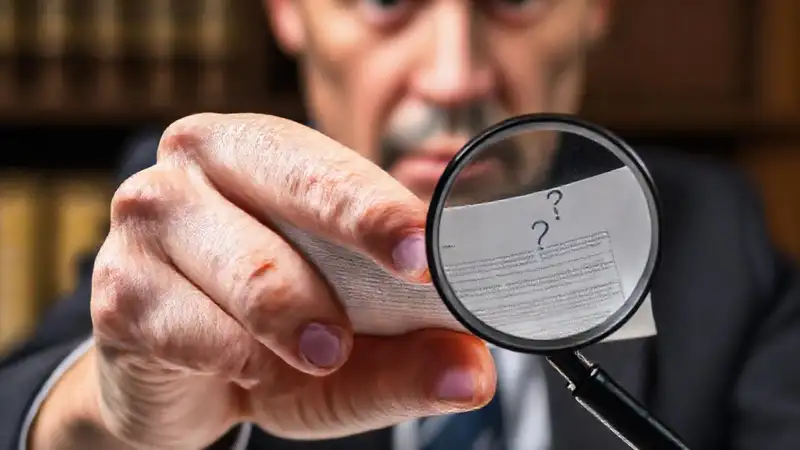 Una mano examina documentos legales con preocupación