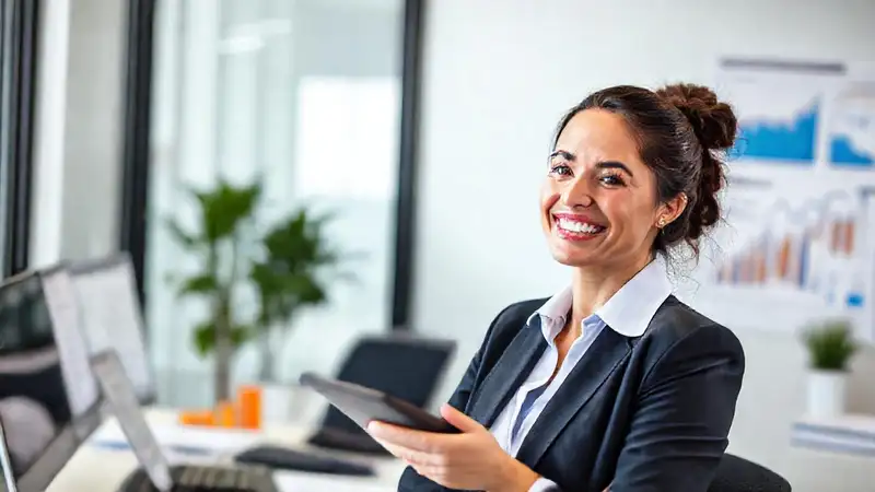 Una ejecutiva exitosa visualiza crecimiento futuro