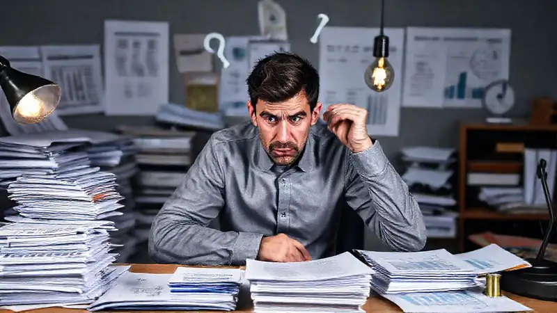 Un hombre confuso enfrenta el estrés financiero