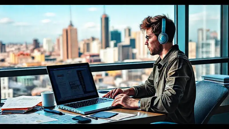 Trabajador remoto crea en un espacio digital