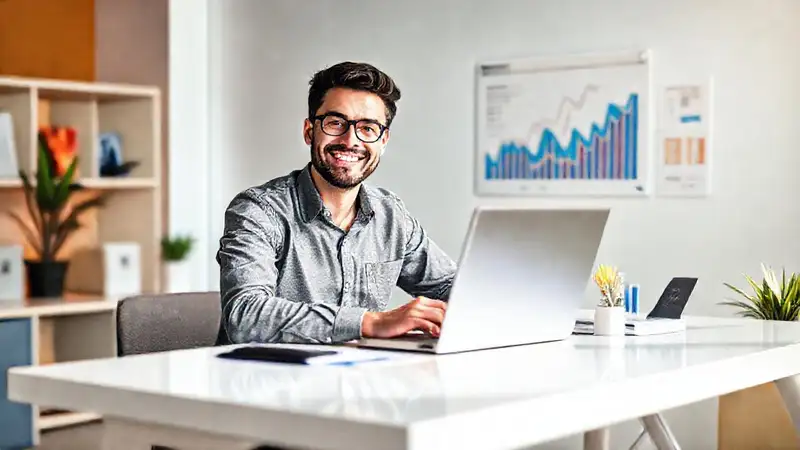 Emprendedor digital triunfa en su oficina