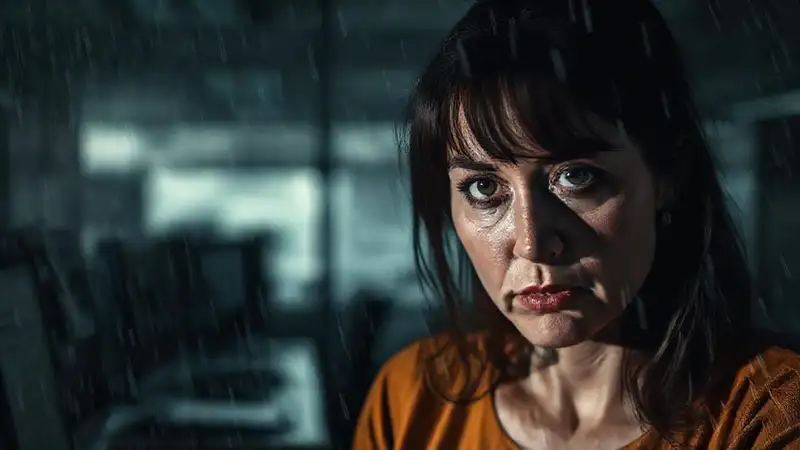 Una mujer angustiada se sume en la oscuridad