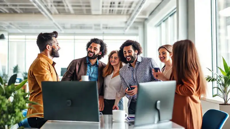 Emprendedores diversos colaboran en un ambiente creativo